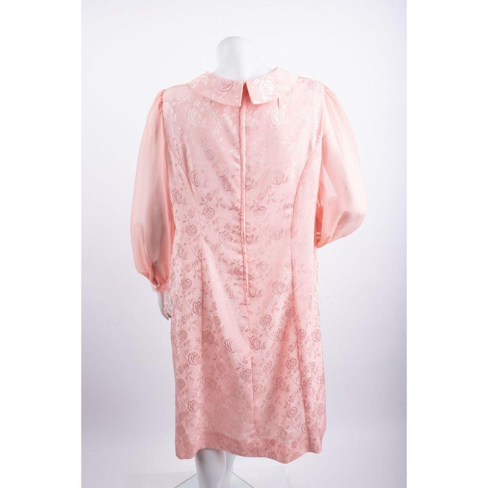 Vintage Sheath Dress Pink Roses Brocade L Puff sl - Picture 3 of 5